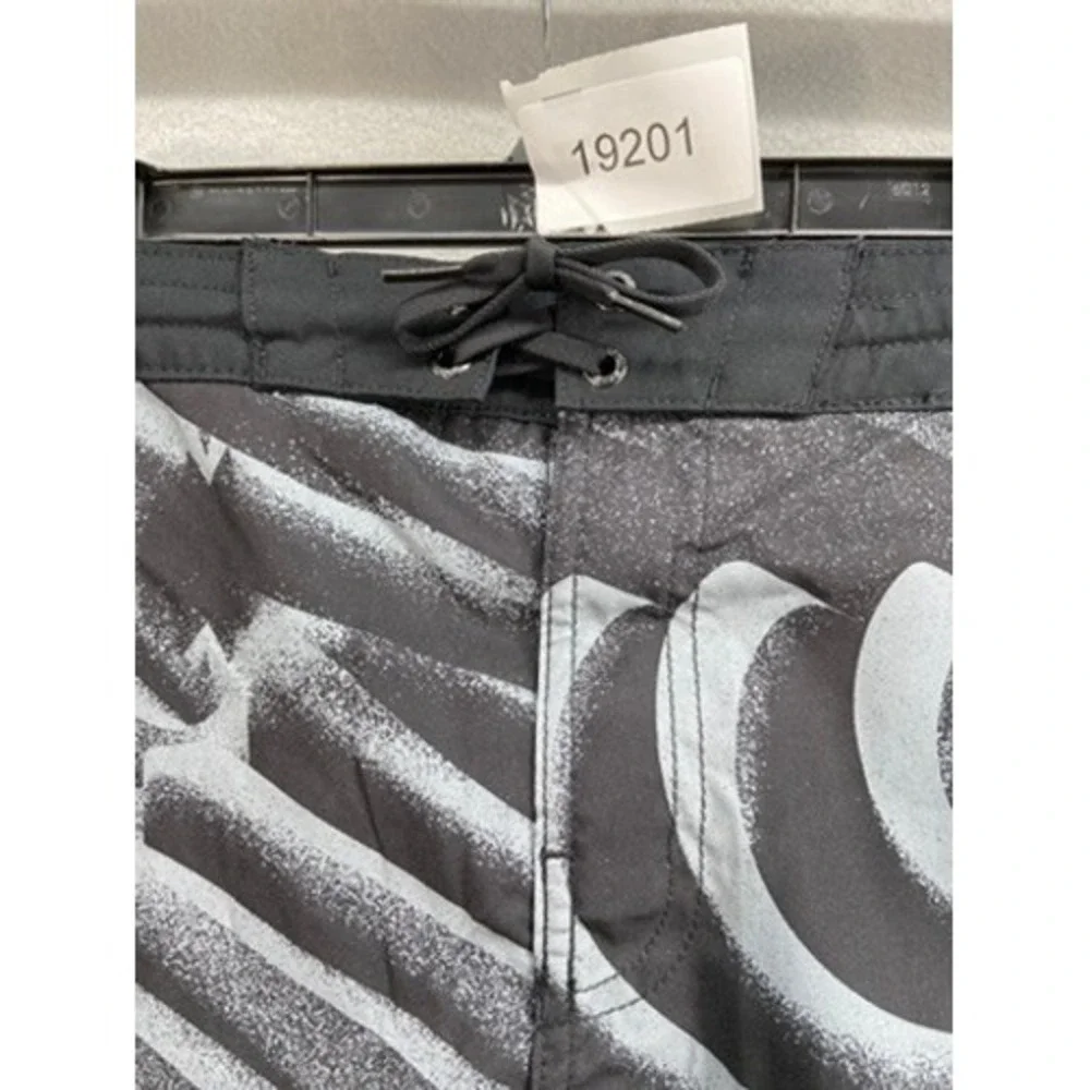 Speedo Swim‎ Trunks Mens XXL Gray Black Abstract Wave Print Board Pockets Lined